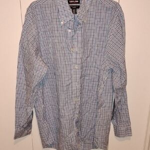 Kirkland Signature Light Blue and White Checked Button-Down Shirt